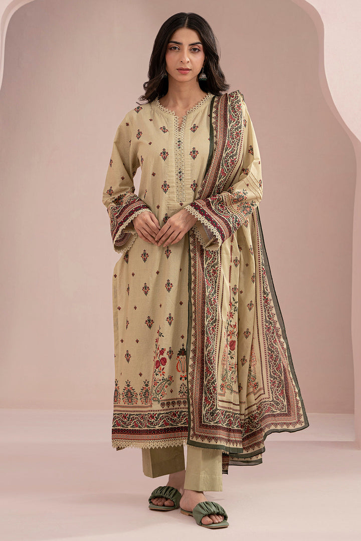 Lawn Beige Stitched Suit - Zellbury