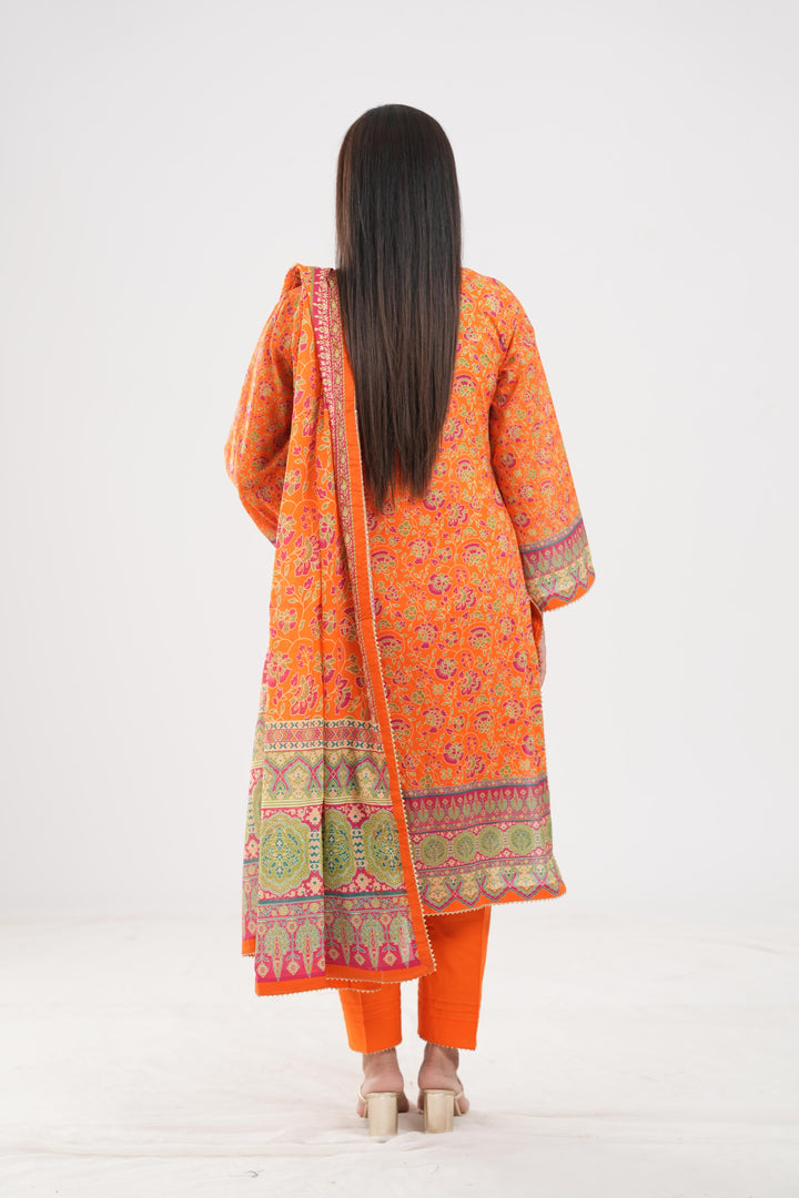 Lawn Orange Stitched Suit - Zellbury