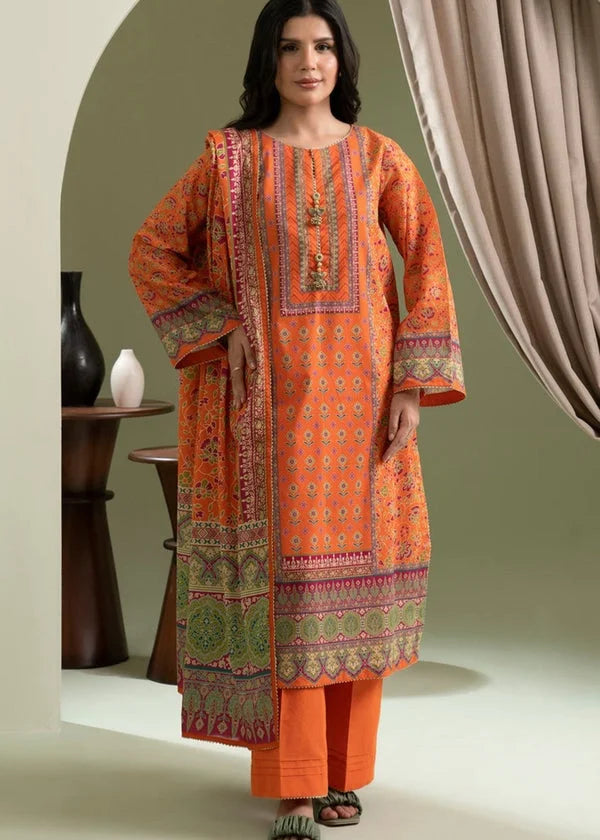 Lawn Orange Stitched Suit - Zellbury