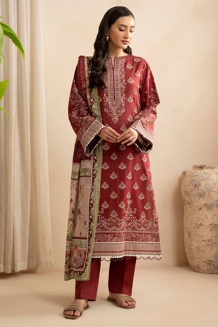 Lawn Maroon Stitched Suit - Zellbury