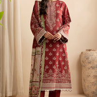Lawn Maroon Stitched Suit - Zellbury
