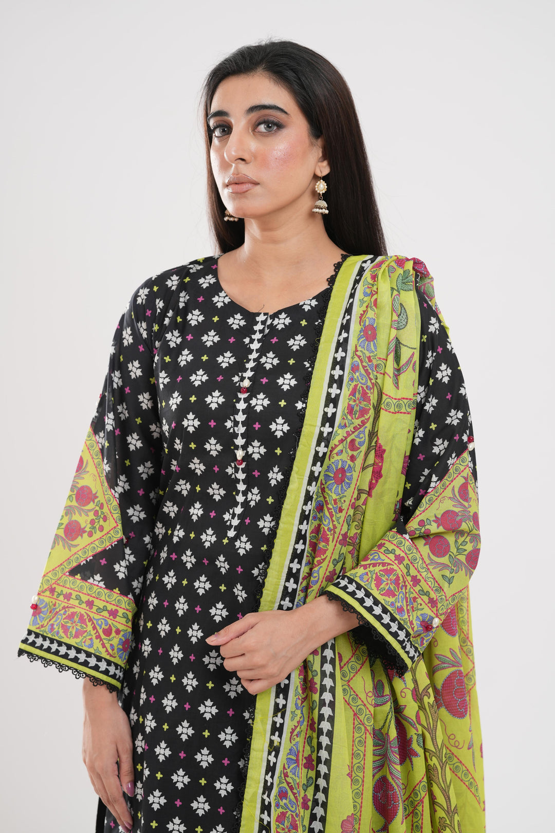 Lawn Black Stitched Suit - Zellbury