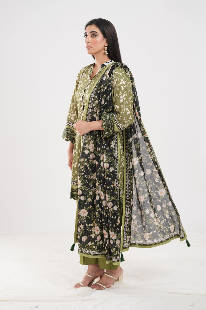 Lawn Mehndi Stitched Suit - Zellbury