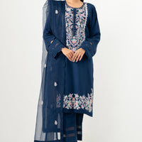 Embroidered Dull Raw Silk Blue Stitched Suit - Zeen