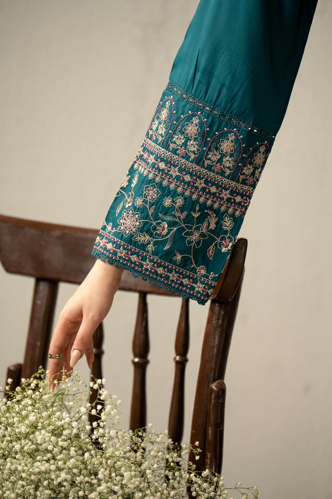 Embroidered Raw Silk Teal Stitched Suit - Zeen