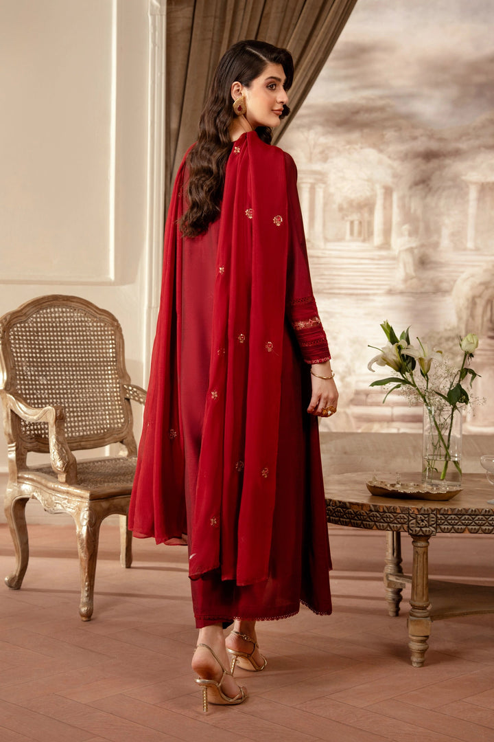 Embroidered Cotton Silk Red Stitched Suit - Zeen