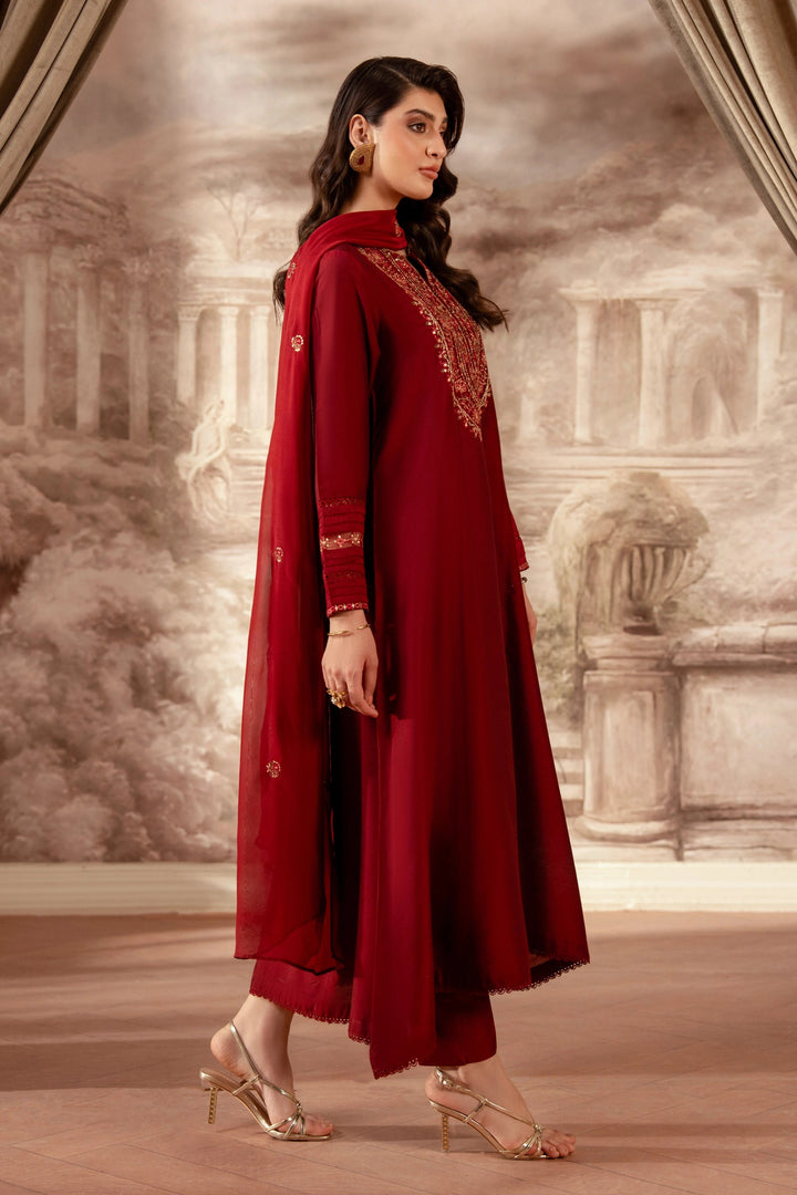 Embroidered Cotton Silk Red Stitched Suit - Zeen
