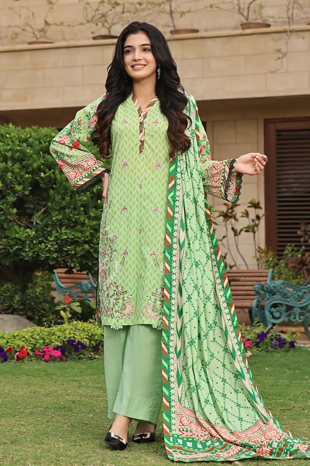 Khaddar Green Mist Stitched Suit - Khas