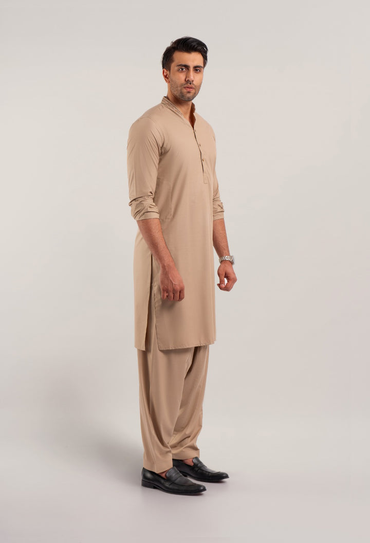 Blended Beige Kurta Trouser - Shaffer