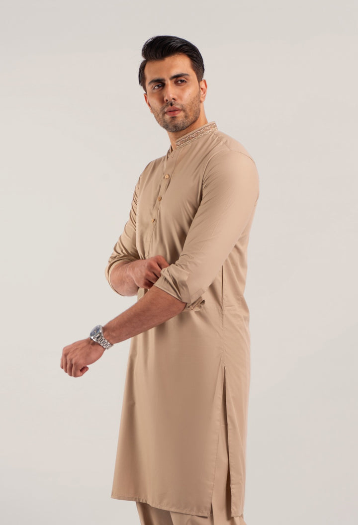 Blended Beige Kurta Trouser - Shaffer