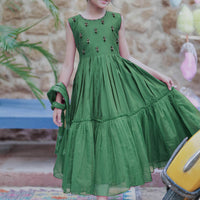 Viscose Chambray Katan Bottle Green Stitched Suit - Senorita