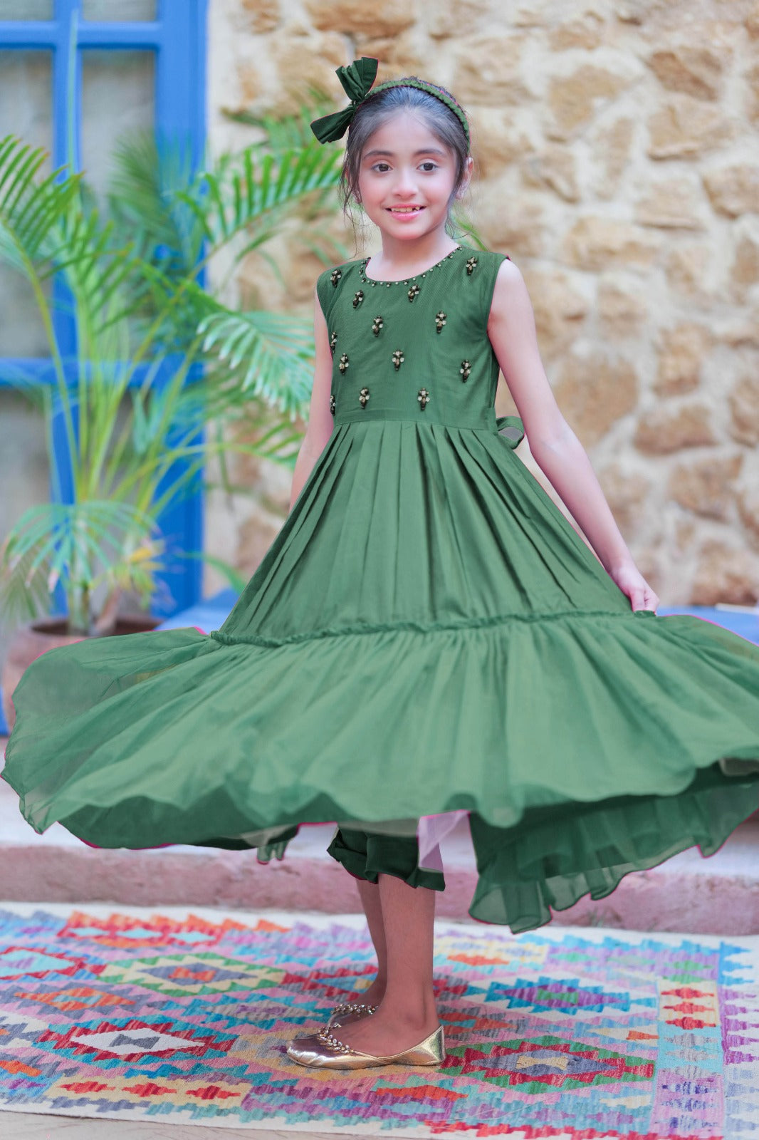 Viscose Chambray Katan Bottle Green Stitched Suit - Senorita