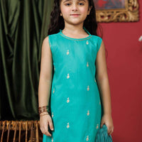 Viscose Raw Silk Turqouise Stitched Suit - Senorita