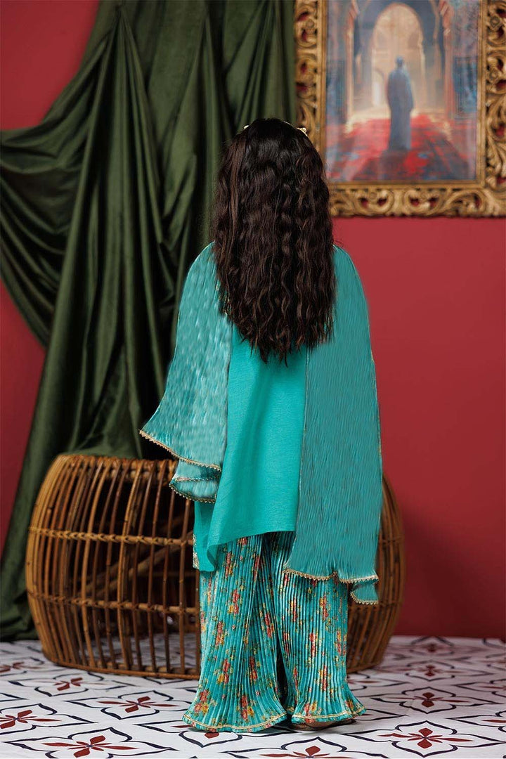 Viscose Raw Silk Turqouise Stitched Suit - Senorita