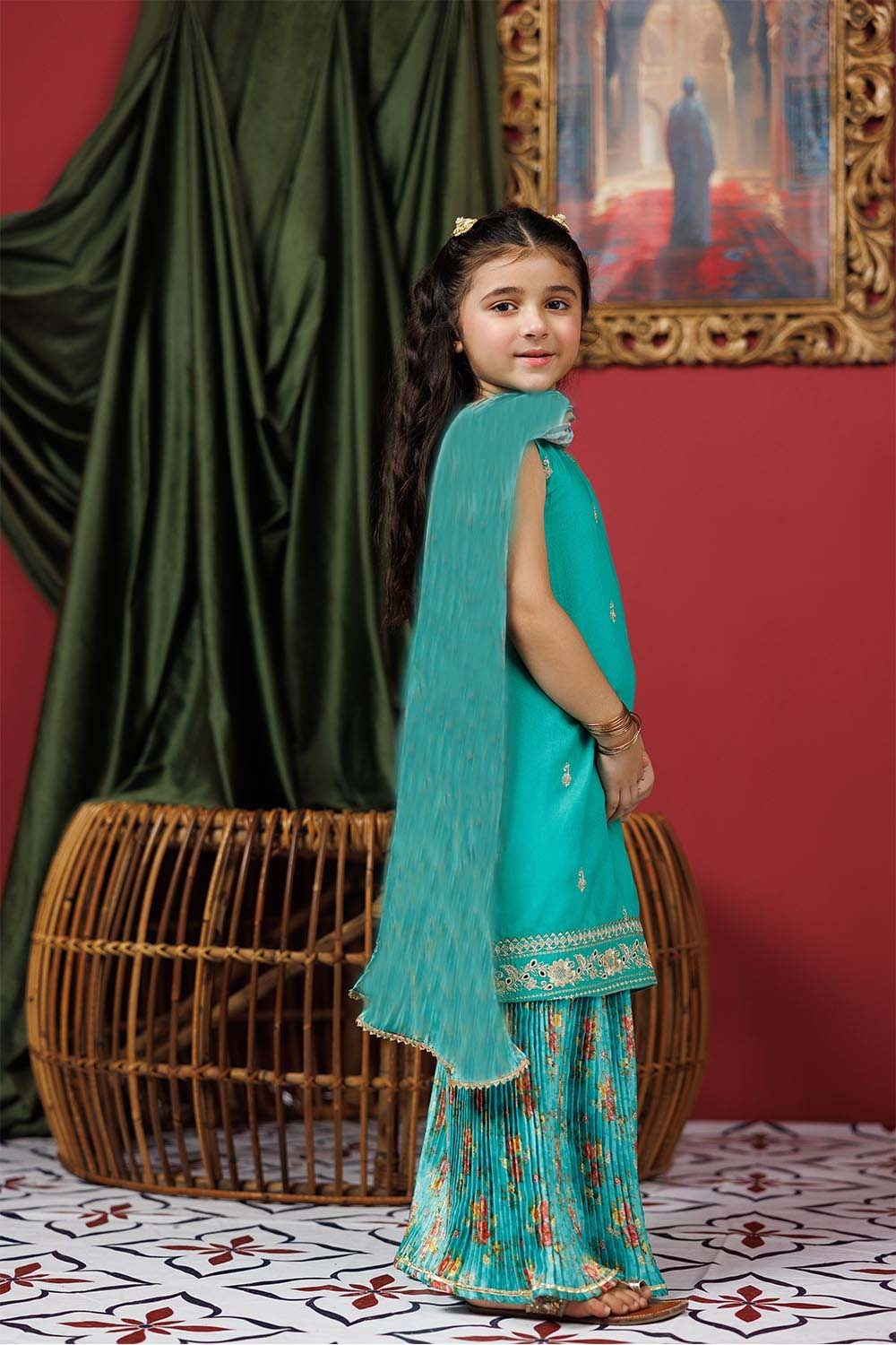 Viscose Raw Silk Turqouise Stitched Suit - Senorita