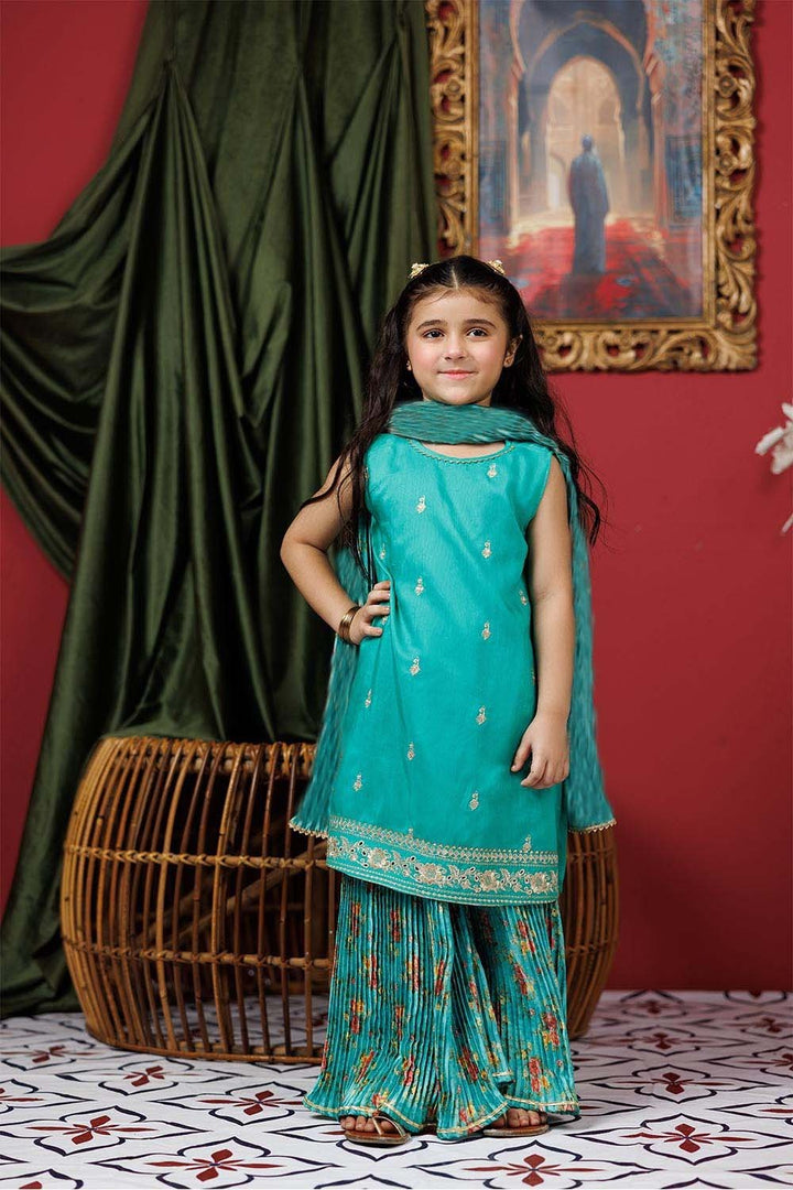 Viscose Raw Silk Turqouise Stitched Suit - Senorita
