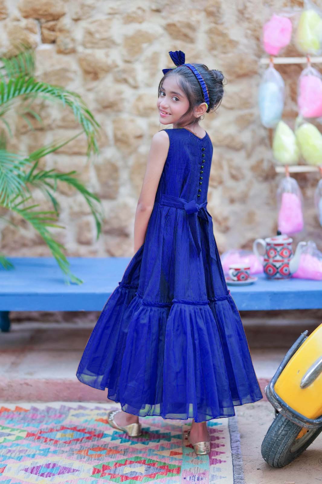Viscose Chambray Katan Navy Blue & Gold Stitched Suit - Senorita