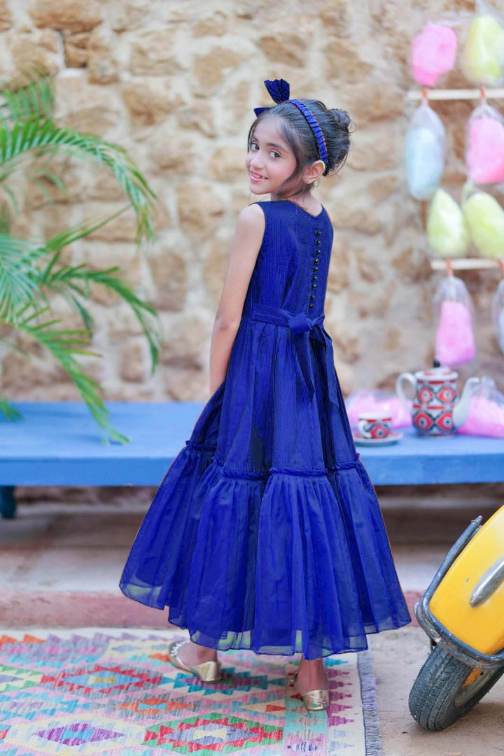 Viscose Chambray Katan Navy Blue & Gold Stitched Suit - Senorita