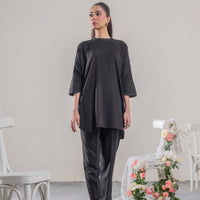 Peached Viscose Black Stitched Suit - Ego