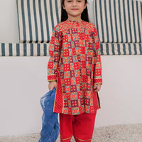 Cotton Gold Lawn Printed Red Stitched Suit - Senorita