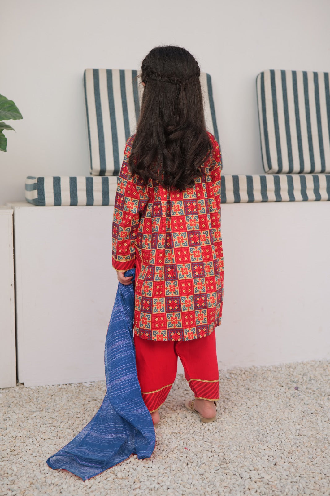 Cotton Gold Lawn Printed Red Stitched Suit - Senorita
