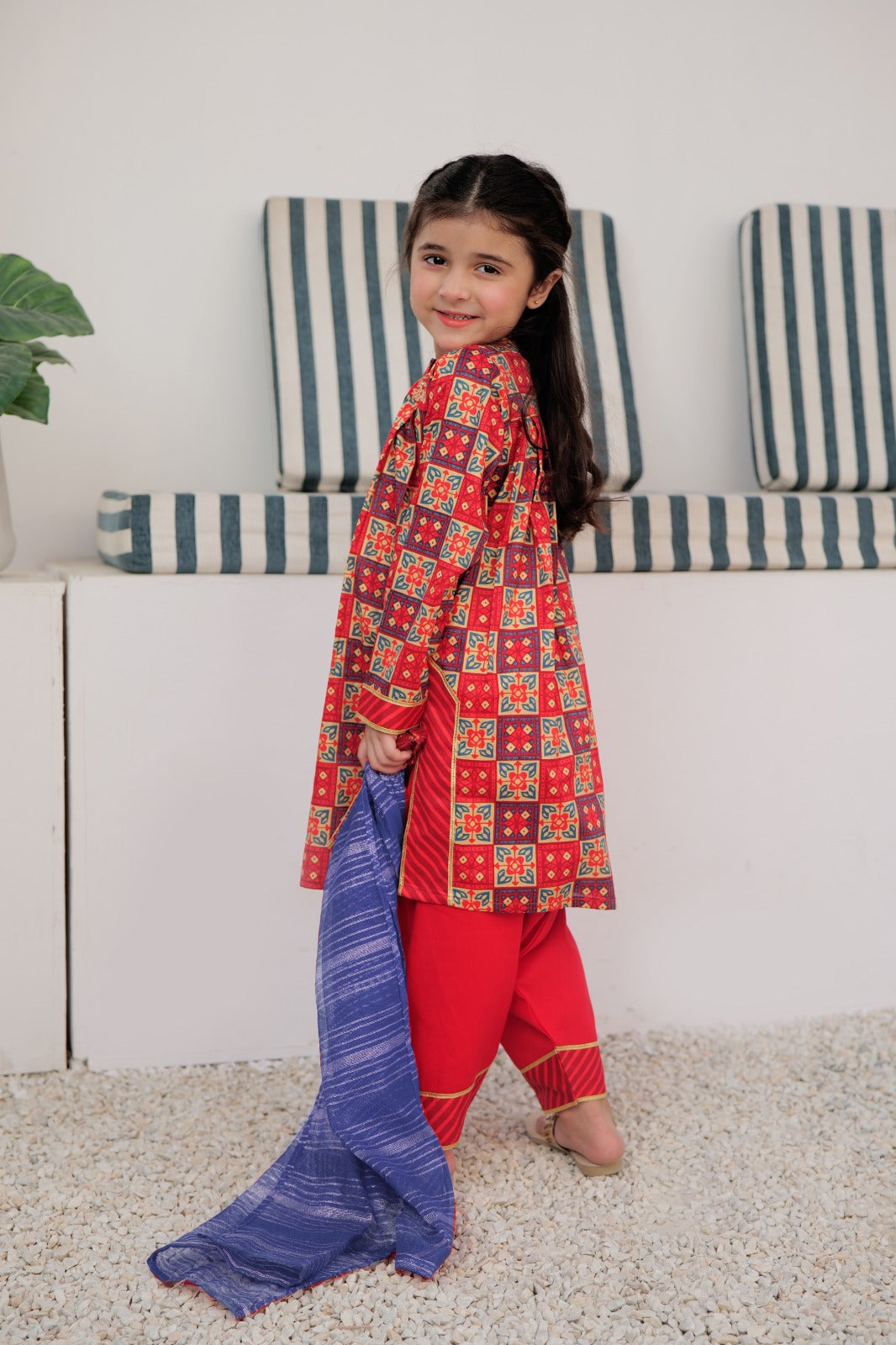 Cotton Gold Lawn Printed Red Stitched Suit - Senorita