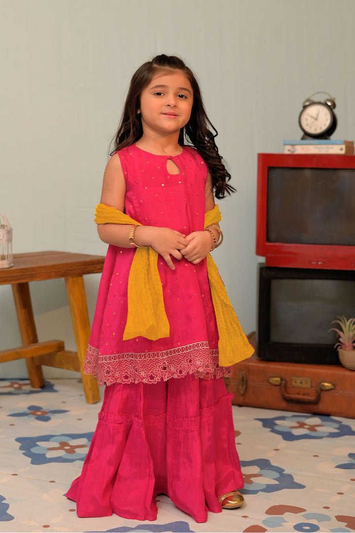 Viscose Raw Silk Shocking Pink Stitched Suit - Senorita