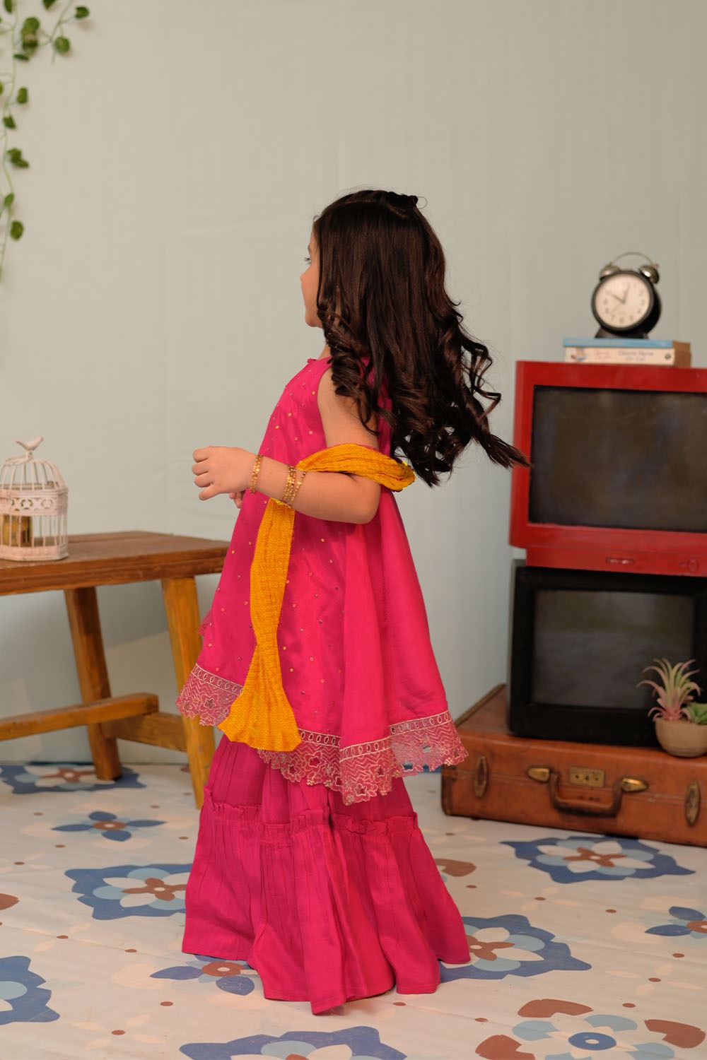 Viscose Raw Silk Shocking Pink Stitched Suit - Senorita