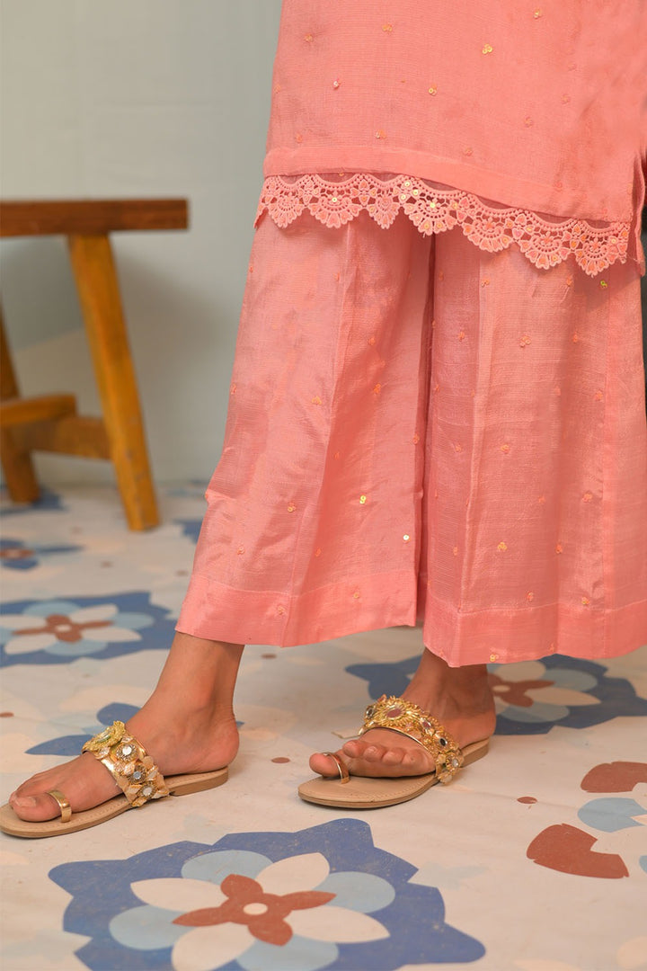 Viscose Raw Silk Peach Stitched Suit - Senorita