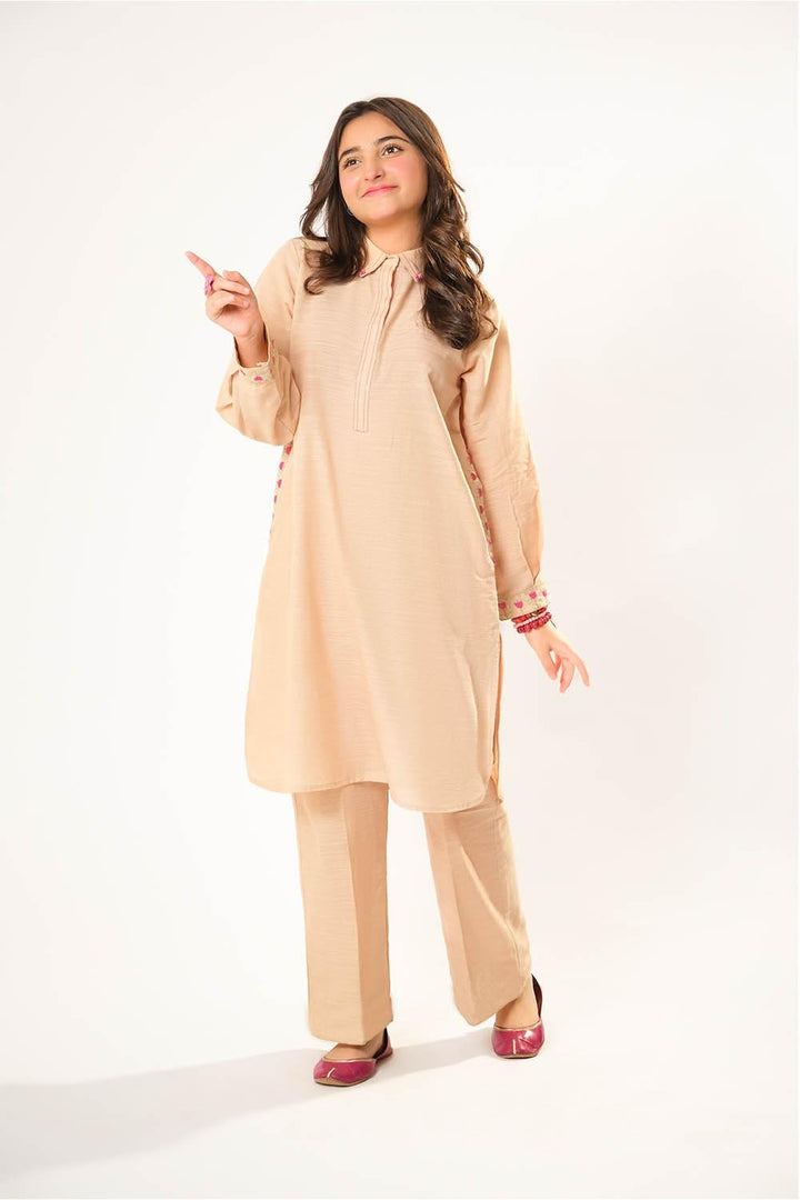 Cotton Khaddar Dyed Fawn Stitched Suit - Senorita