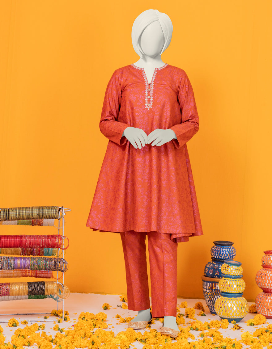 Lawn Orange 2 Piece Stitched Suit - J. Junaid Jamshed