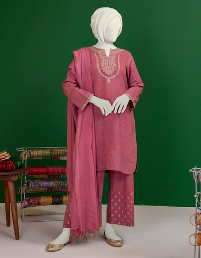 Textured Pink 3 Piece Stitched Suit - J. Junaid Jamshed
