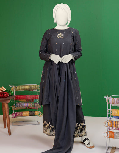 Textured Black 3 Piece Stitched Suit - J. Junaid Jamshed