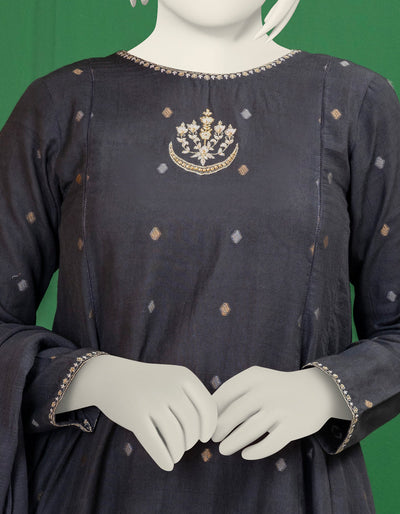 Textured Black 3 Piece Stitched Suit - J. Junaid Jamshed