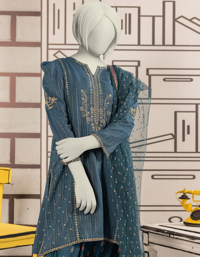 Textured Blue Stitched Suit - J. Junaid Jamshed