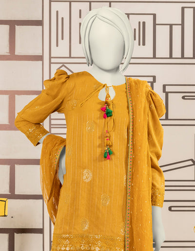 Textured Yellow Stitched Suit - J. Junaid Jamshed