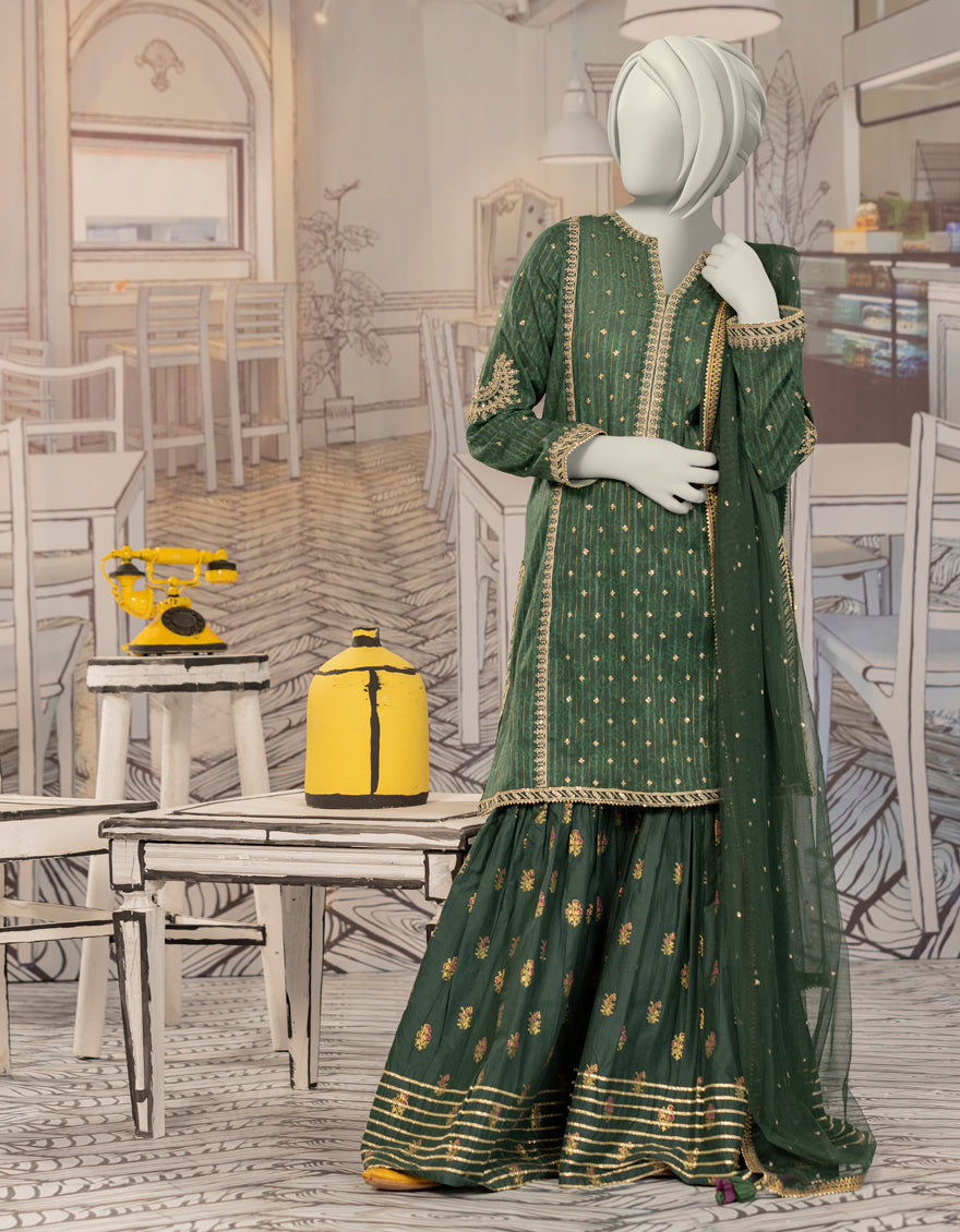 Textured Green Stitched Suit - J. Junaid Jamshed