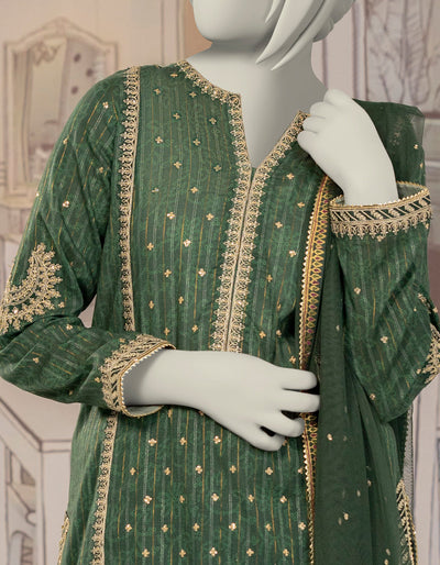 Textured Green Stitched Suit - J. Junaid Jamshed