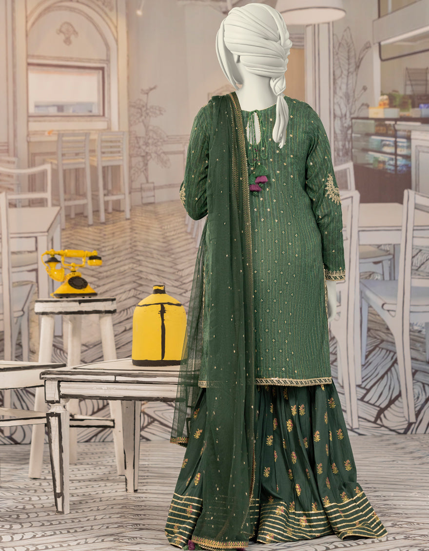 Textured Green Stitched Suit - J. Junaid Jamshed