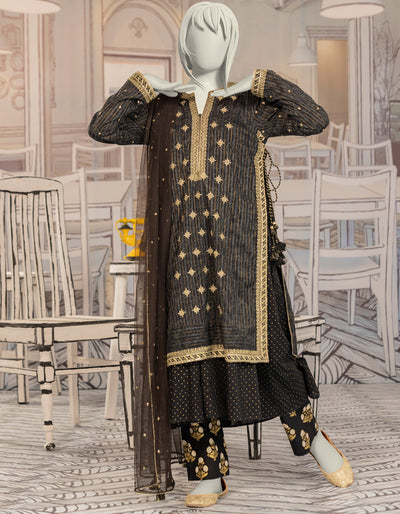 Textured Black Stitched Suit - J. Junaid Jamshed