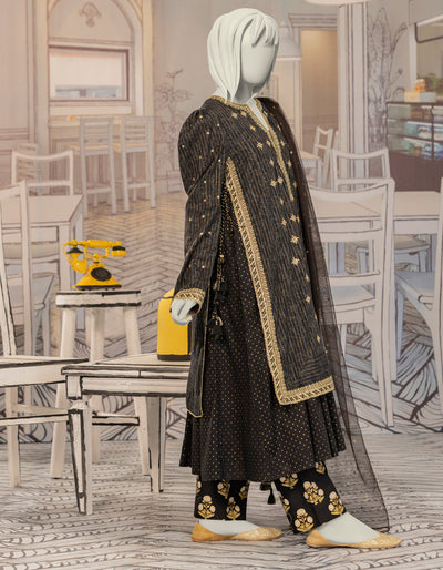 Textured Black Stitched Suit - J. Junaid Jamshed