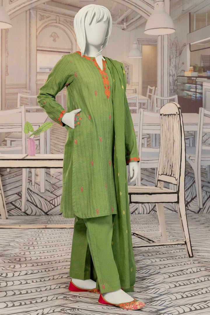 Textured Green Stitched Suit - J. Junaid Jamshed