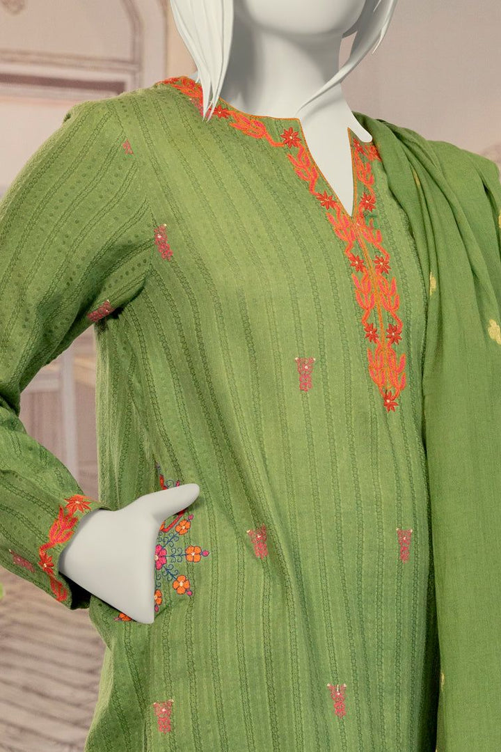 Textured Green Stitched Suit - J. Junaid Jamshed