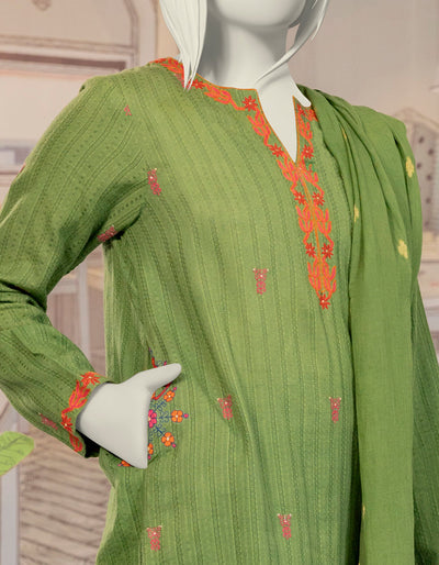 Textured Green Stitched Suit - J. Junaid Jamshed