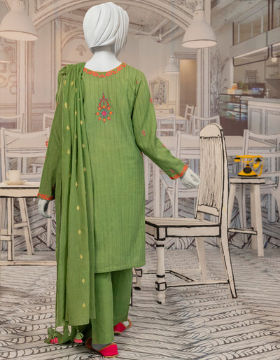 Textured Green Stitched Suit - J. Junaid Jamshed