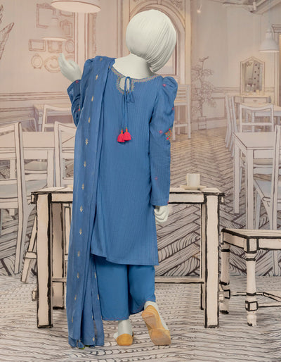 Textured Blue Stitched Suit - J. Junaid Jamshed