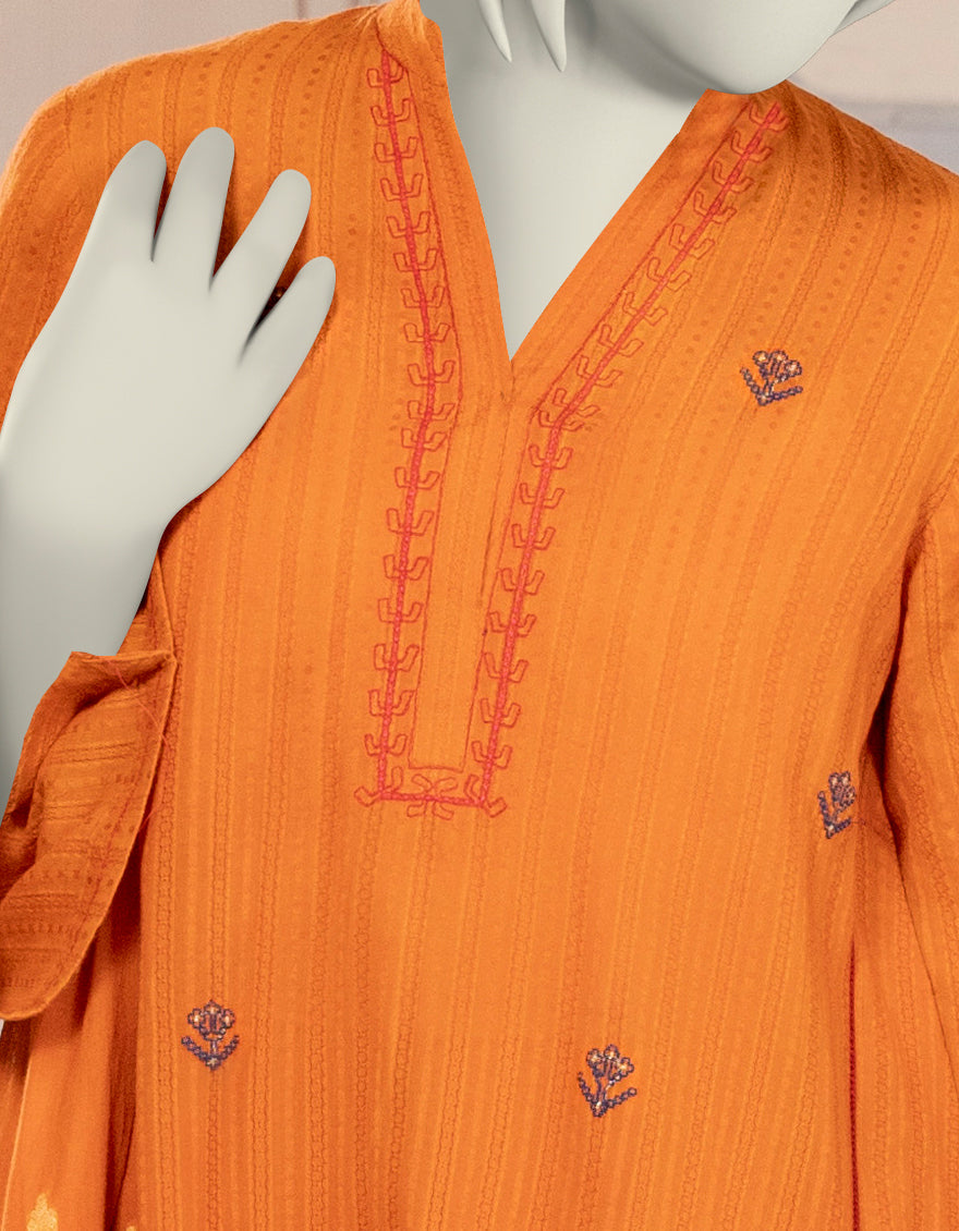 Textured Orange Stitched Suit - J. Junaid Jamshed