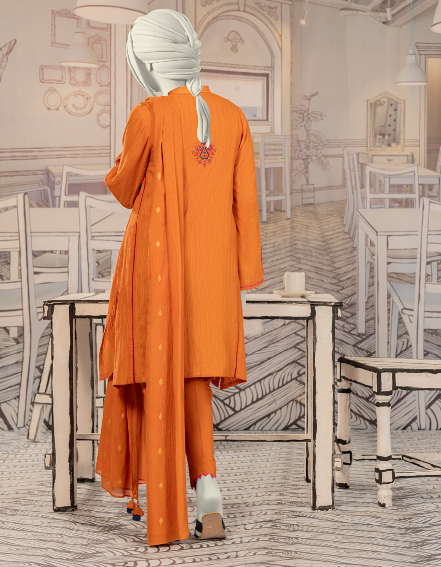 Textured Orange Stitched Suit - J. Junaid Jamshed