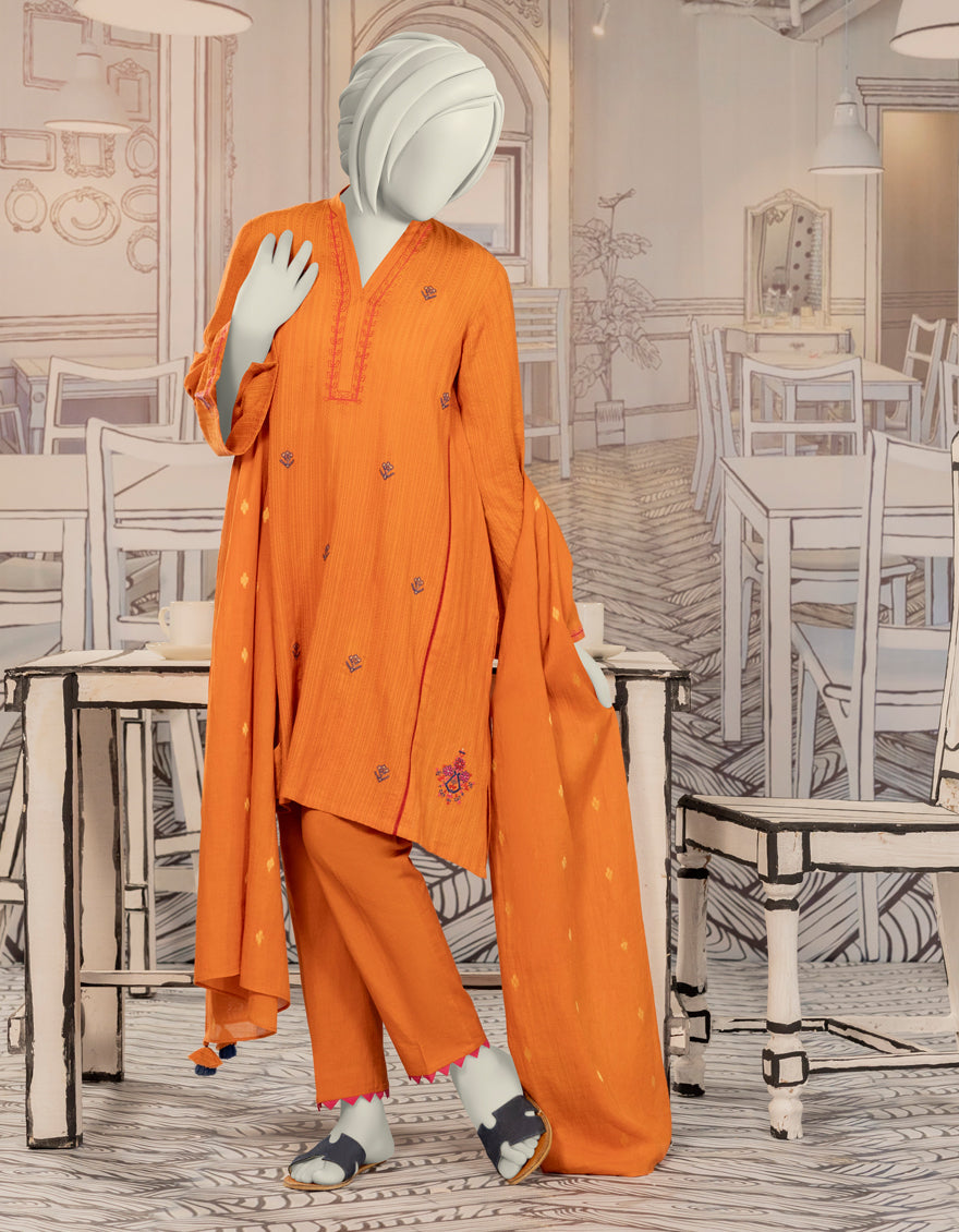 Textured Orange Stitched Suit - J. Junaid Jamshed