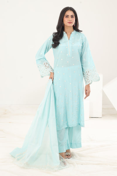 Cotton Sky Blue 3 Piece Suit - Stonez